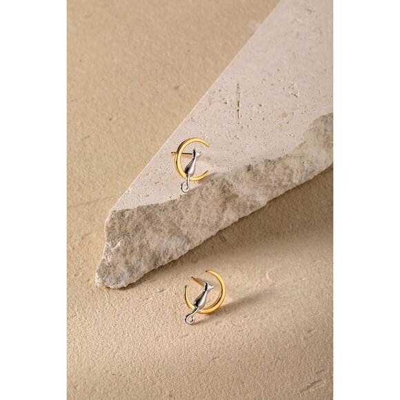 Women's S.Leaf 18Karat Plated Cat Earrings 925 Sterling Silver Hypoallergenic - Picture 5 of 9